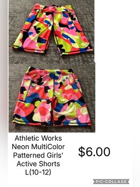 Athletic Works Neon Multi-Color Bike Shorts with Pocket